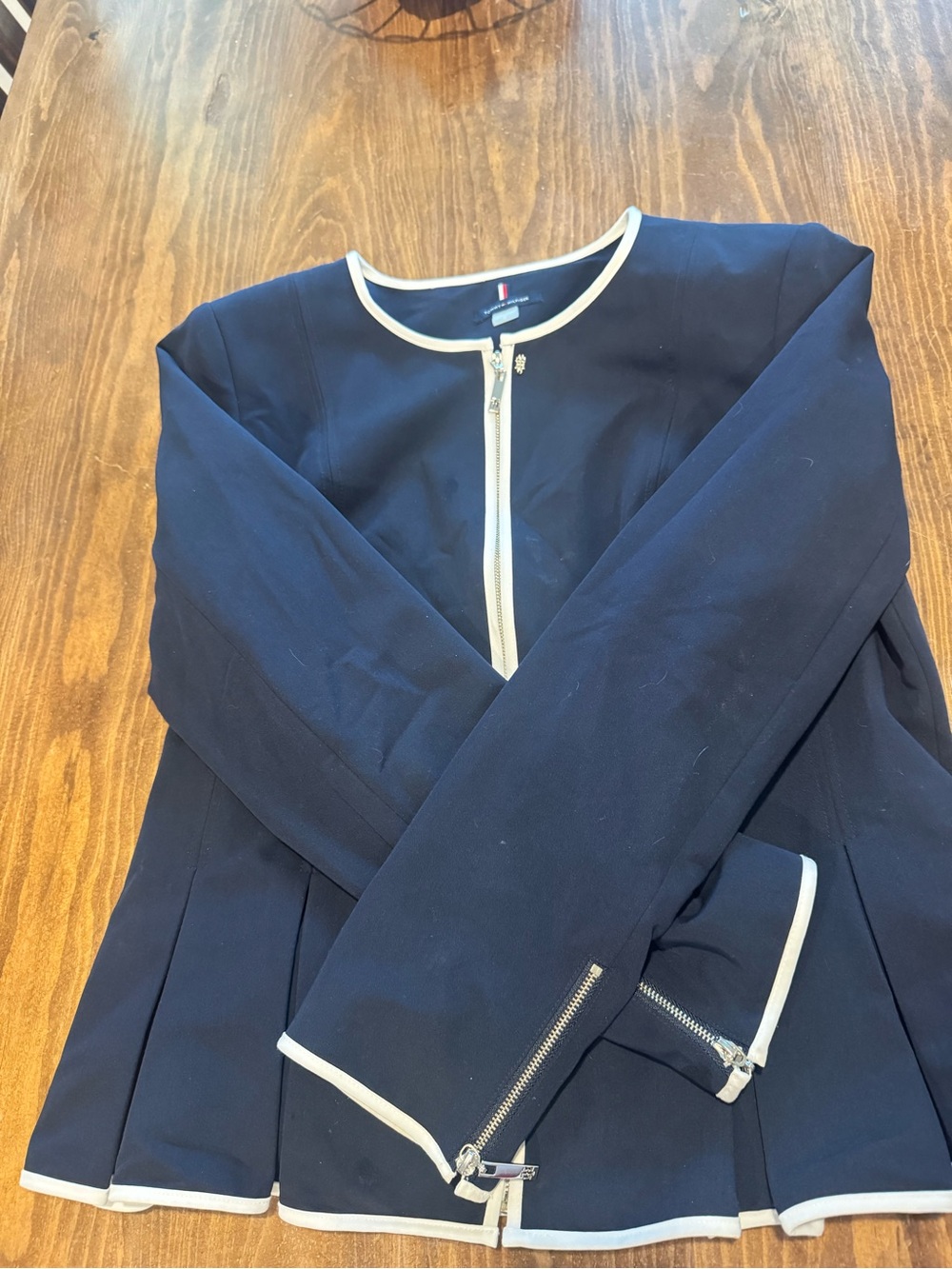 Tommy Hilfiger Navy Zip-Front Blazer with Cream Trim